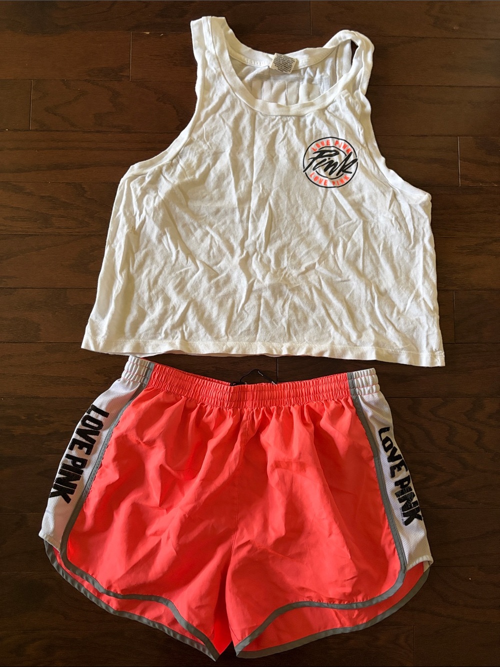 PINK Victoria's Secret Neon Coral Athletic Shorts with White Side Panels